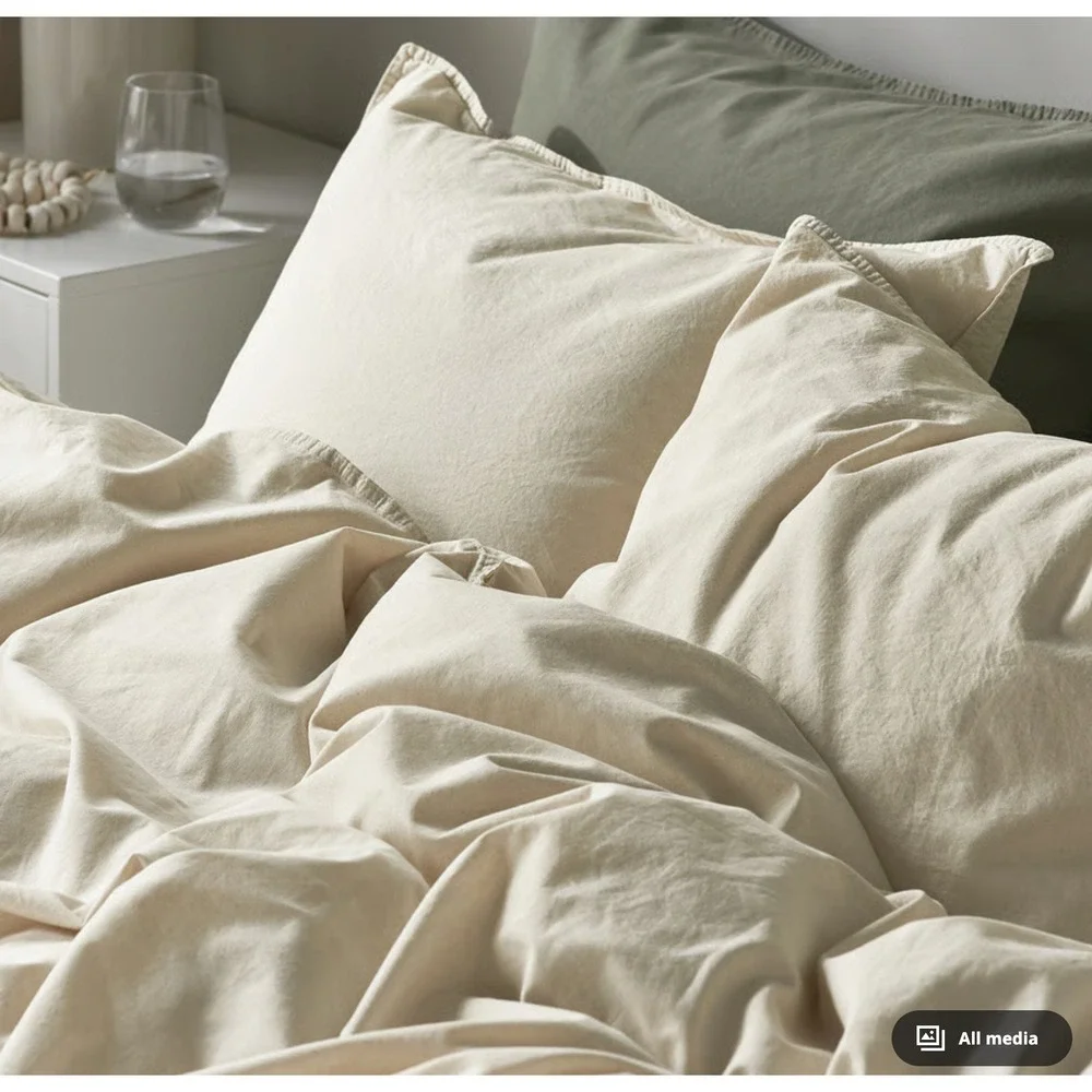 NWOT IKEA Angslilja Duvet Set Beige Natural Cotton 259x218cm 2 Pillowcases